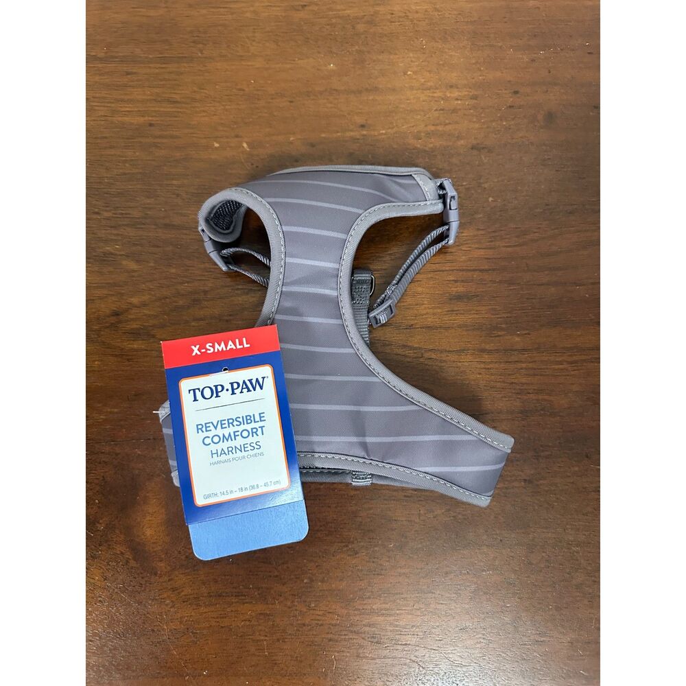 Top Paw XS Reversible Comfort Dog Harness Gray Striped Adjustable NWT